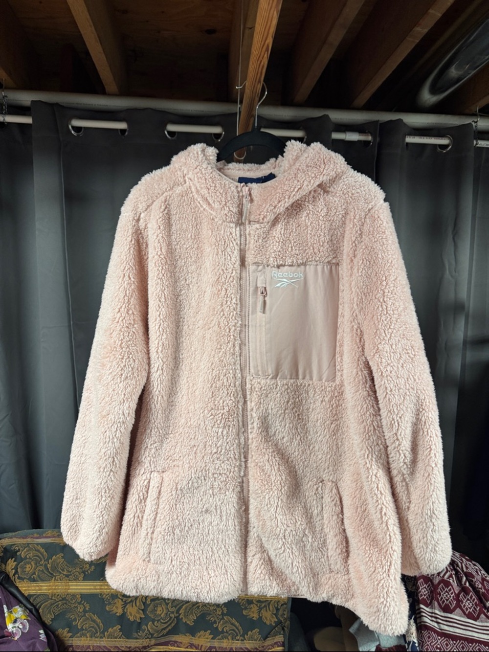 Reebok Light Pink Sherpa Full-Zip Hoodie